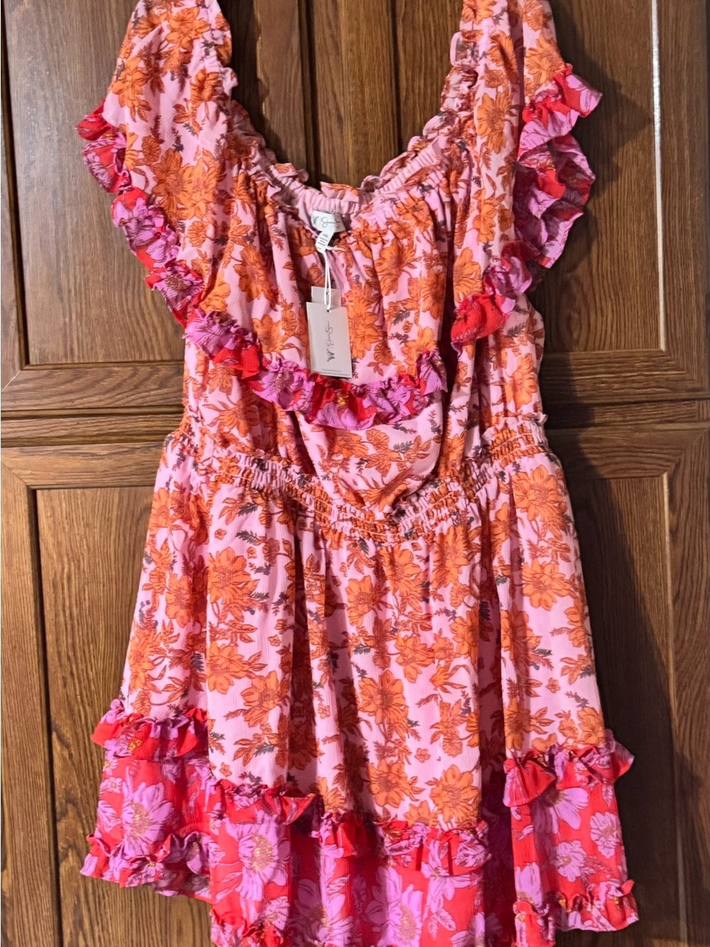 Jessica Simpson Pink & Orange Floral Ruffle Dress